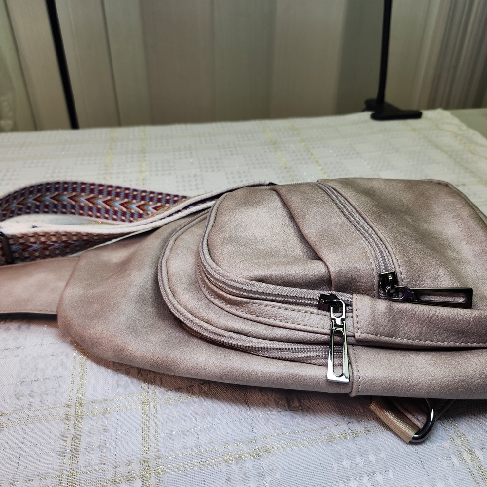 Everyday Blush Pink Crossbody Sling Bag with Patterned Strap